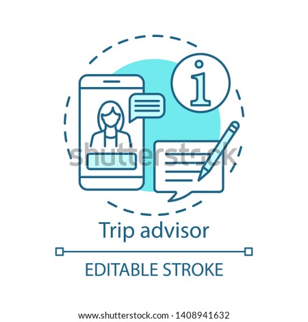 Trip advisor concept icon. Traveling idea thin line illustration. Travel agency service, infocenter. Tour advice. Discounts, special offers. Vector isolated outline drawing. Editable stroke