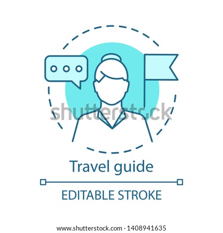 Travel guide concept icon. Traveling idea thin line illustration. Trip advisor. Touristic agency service. City tour, excursion. Vector isolated outline drawing. Editable stroke