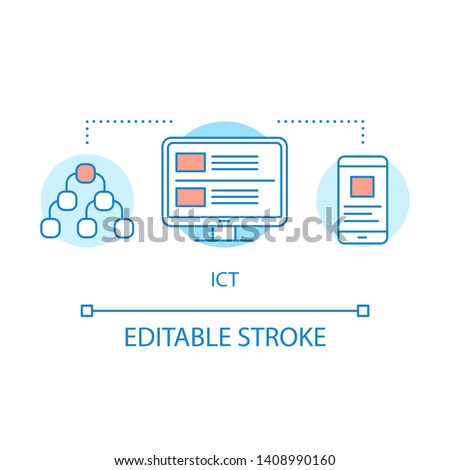 ICT concept icon. Information and communication technology idea thin line illustration. Cloud computing tech, innovation technology vector isolated outline drawing. Editable stroke