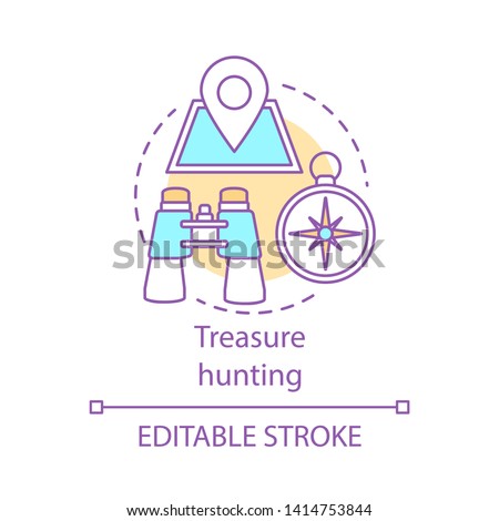 Treasure hunting concept icon. Family time together idea thin line illustration. Geocaching. Physical search for treasure. Searching for retrieve artifacts. Vector isolated drawing. Editable stroke