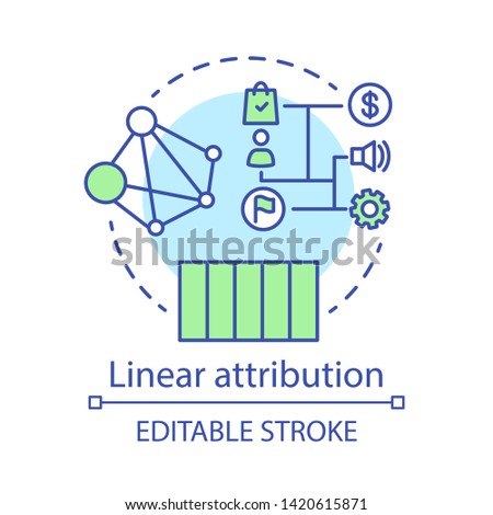 Linear attribution concept icon. Multi-touch attribution model idea thin line illustration. Attribution modeling type. Marketing campaigns analytics. Vector isolated outline drawing. Editable stroke