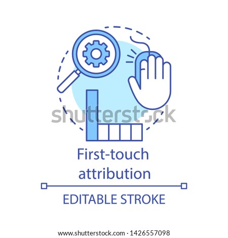 First-touch attribution concept icon. Marketing channel analysis idea thin line illustration. Attribution modeling type. Web data analytics. Vector isolated outline drawing. Editable stroke