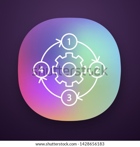 Process diagram app icon. PFD. Flowsheet. Continuous process map. Deployment flowchart. Problem solving. Moving in circle. UI/UX user interface. Web or mobile application. Vector isolated illustration