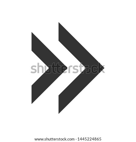 Double arrow glyph icon. Rewinding button. Navigation pointer, indicator. Next, forward arrow pointing rightward. Indicating cursor. Silhouette symbol. Negative space. Vector isolated illustration