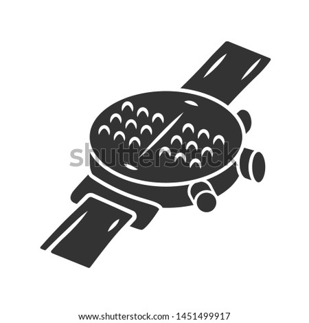 Braille smartwatch glyph icon. Dot watch, wrist tactile smartwatch. Blind person technology innovation. Watch for visually impaired. Silhouette symbol. Negative space. Vector isolated illustration