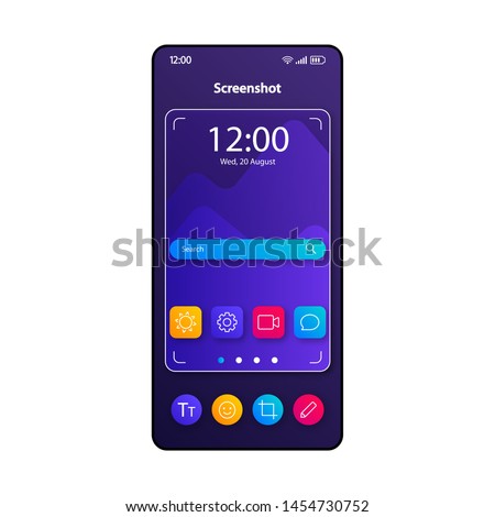 Screenshot taking tool smartphone interface vector template. Mobile app page color design layout. Camera display capturing software screen. Flat UI for application. Focus finder phone display