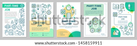 Part-time job brochure template layout. Short-term employment. Job recruitment. Flyer, booklet, leaflet print design with linear illustrations. Vector page layouts for magazines, advertising posters