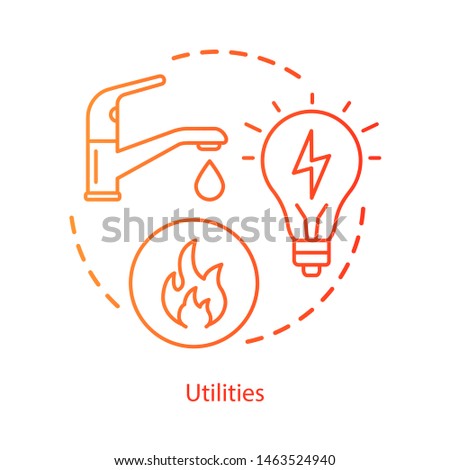 Household communal utilities concept icon. Public services, water, electricity supply idea thin line illustration. Natural gas, heating system. Vector isolated outline drawing. Editable stroke