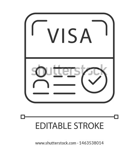 Start up visa linear icon. Temporary residence permit. Tourist paperwork. Immigration. Travel approval. Thin line illustration. Contour symbol. Vector isolated outline drawing. Editable stroke