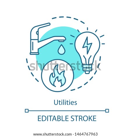 Household services concept icon. Public utilities, water, electricity supply idea thin line illustration. Natural gas, apartment heating system. Vector isolated outline drawing. Editable stroke
