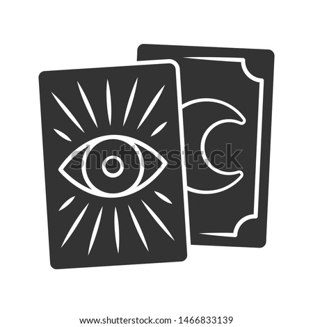 Tarot cards glyph icon. Silhouette symbol. Tarocchi, tarock, oracle playing cards. Fortune telling, divination, cartomancy. Magic and superstition. Negative space. Vector isolated illustration