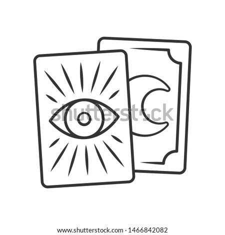 Tarot cards linear icon. Thin line illustration. Tarocchi, tarock, oracle cards. Fortune telling, divination, cartomancy. Magic and superstition. Vector isolated outline drawing. Editable stroke