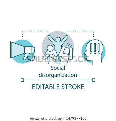 Social disorganization, conflicts concept icon. Antisocial, violent behavior idea thin line illustration. Social panic, conflicts and unrest. Vector isolated outline drawing. Editable stroke