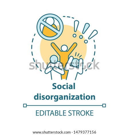 Social disorganization concept icon. Behavioral problems thin line illustration. Crimes against humanity, discrimination. Social conflicts & bullying. Vector isolated outline drawing. Editable stroke