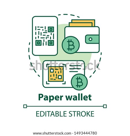 Paper wallet concept icon. Bitcoins offline storage idea thin line illustration. Copying QR code, printing private key on paper. Money transaction. Vector isolated outline drawing. Editable stroke