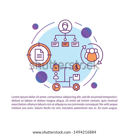 HR management article page vector template. Corporate structure. Business strategy. Brochure, magazine, booklet design element with linear icons. Print design. Concept illustrations with text space