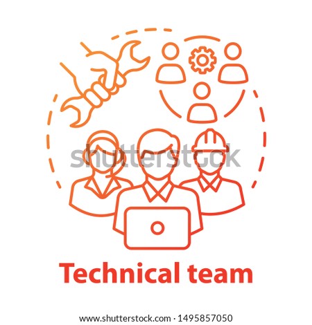 Technical team concept icon. Company staff, workforce idea thin line illustration. Software engineers and client service workers. Technical personnel. Vector isolated outline drawing