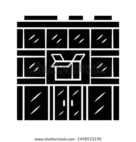 Post office building glyph icon. Postal warehouse facilities. Delivery office. Order shipping. Shipment service. Parcel storage. Silhouette symbol. Negative space. Vector isolated illustration