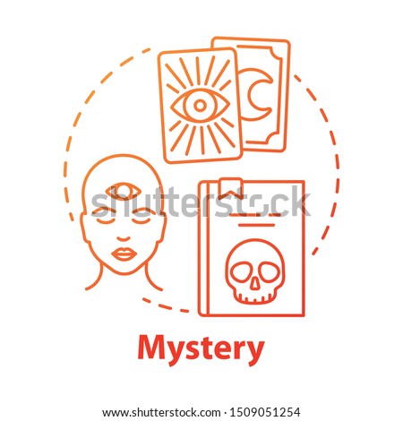 Mystery red concept icon. Occult book idea thin line illustration. Mysticism, taromancy & esoteric literature. Fortune telling and divination. Vector isolated outline drawing