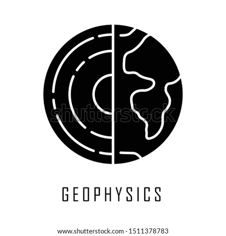 Geophysics glyph icon. Study of Earth crust and core. Physics branch. Inner structure and composition of Earth lithosphere. Planet model Silhouette symbol. Negative space. Vector isolated illustration