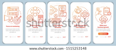 Dropshipping red onboarding mobile app page screen vector template. Make your business growth. Walkthrough website steps with linear illustrations. UX, UI, GUI smartphone interface concept