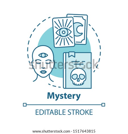 Mystery concept icon. Occult books idea thin line illustration. Mysticism, taromancy & esoteric literature. Fortune telling and divination. Vector isolated outline drawing. Editable stroke