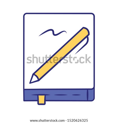 Notebook with pen blue color icon. Notepad, diary, stationary item. Taking notes, to do list organizer. Sketchpad, copybook, planner with bookmark. Isolated vector illustration