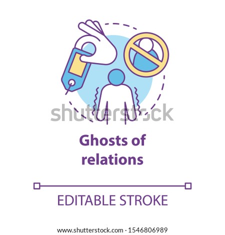 Ghost of relations concept icon. Ghosting. Breaking off relationship. Stopping communication and contact with partner idea thin line illustration. Vector isolated outline drawing. Editable stroke