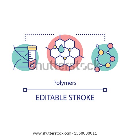 Polymers concept icon. Biomimetic materials. Biopolymers. Polymeric biomolecules. Molecular structure. Bioengineering idea thin line illustration. Vector isolated outline drawing. Editable stroke