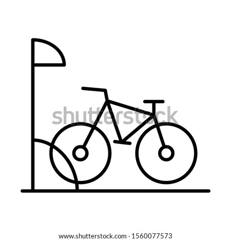 Bike parking linear icon. Bicycle storage. Cycle rack. Sport activity. Safe place for wheels. Eco transport. Thin line illustration. Contour symbol. Vector isolated outline drawing. Editable stroke