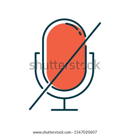 Red microphone forbidden color icon. Sound recorder error notification idea. Recording prohibited. Voice speaker installation mistake. Mic install problem Isolated vector illustration