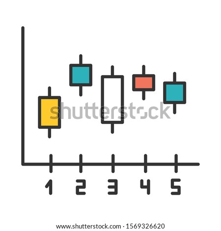 Candlestick chart color icon. Box plot graph. Business diagram. Finance report. Economical research. Marketing infochart. Data presentation and visualization. Isolated vector illustration