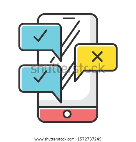 Chat color icon. Online survey. Smartphone instant messaging. Interview through email. Agree, disagree. Correct, incorrect. Right and wrong option. Customer support. Isolated vector illustration