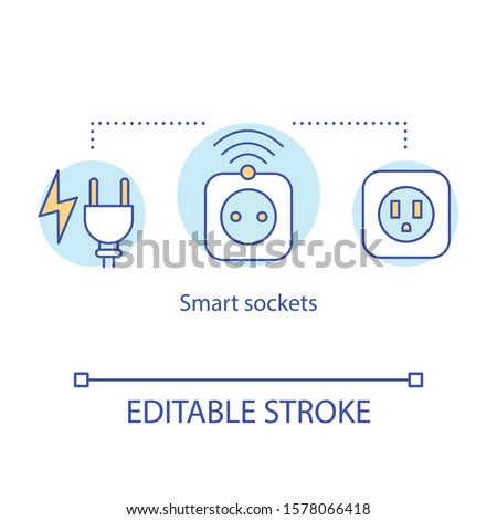 Smart sockets concept icon. Electrical outlet for house automation. Smart plug control with home network idea thin line illustration. Vector isolated outline drawing. Editable stroke