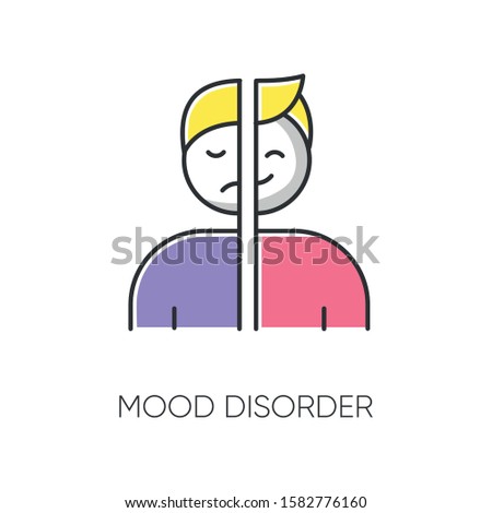 Mood disorder color icon. Manic and depressive episodes. Dysthymia, cyclothymia. Emotional swing. Happy and sad. Psychological problem. Psychiatric issue. Mental health. Isolated vector illustration