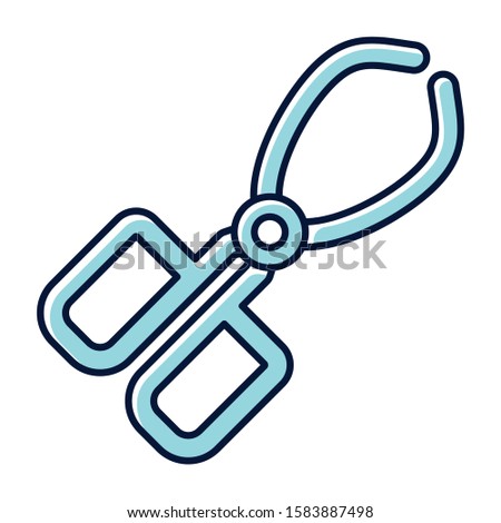 Crucible tongs blue color icon. Surgeon, doctor, dentist equipment. Stainless steel laboratory instrument. Beaker pliers. Forceps clamp. Organic chemistry. Isolated vector illustration