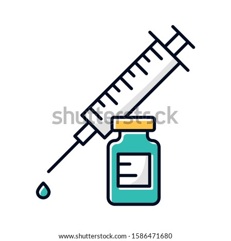 Vaccination color icon. Syringe with vial. Common cold prevention. Immunization shot. Flu and influenza virus precaution. Healthcare. Medication and pharmacy. Isolated vector illustration