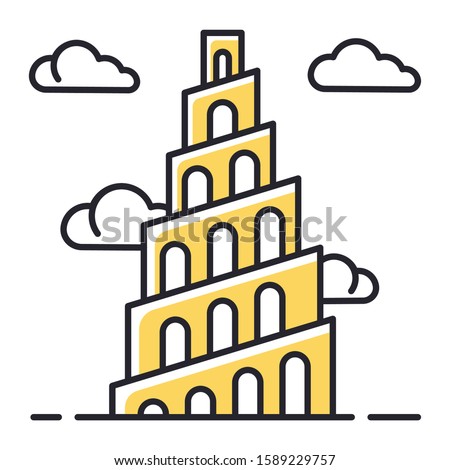 Babel Tower Bible story color icon. Ziggurat. High structure in Babylonia. Religious legend. Christian religion, holy book scene plot. Exodus Biblical narrative. Isolated vector illustration