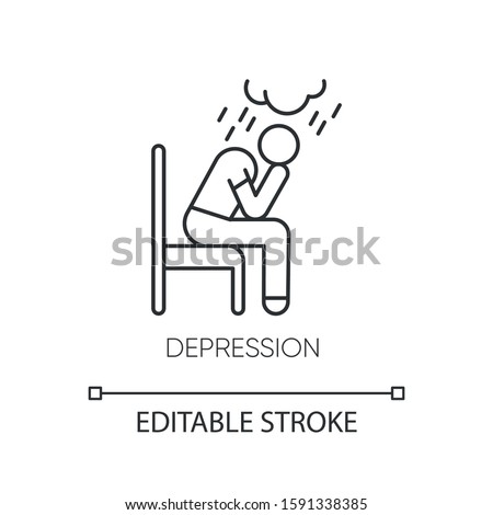 Depression linear icon. Crying person. Chronic exhaustion and fatigue. Frustration and stress. Mental disorder. Thin line illustration. Contour symbol. Vector isolated outline drawing. Editable stroke