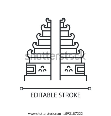 Pura Lempuyang temple linear icon. Indonesian religious places. Hinduist candi bentar split gate entrance. Thin line illustration. Contour symbol. Vector isolated outline drawing. Editable stroke