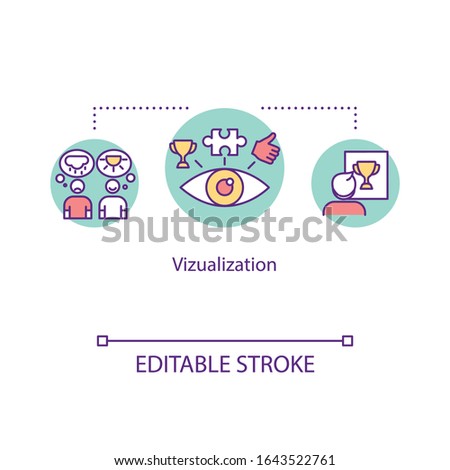 Visualization therapy concept icon. Guided imagery idea thin line illustration. Mental image, picture. Mind-body technique. Vector isolated outline RGB color drawing. Editable stroke ストックフォト © 