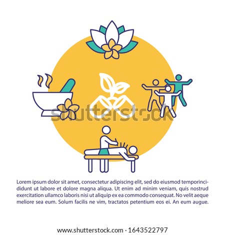 Traditional oriental medicine concept icon with text. Body and mind balance. PPT page vector template. Brochure, magazine, booklet design element with linear illustrations