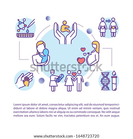 Reproductive technology concept icon with text. Surrogate mother. Egg donation. Alternative pregnancy. PPT page vector template. Brochure, magazine, booklet design element with linear illustrations