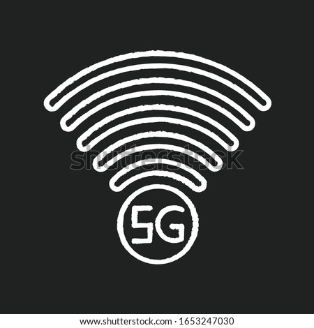 5G signal indicator chalk white icon on black background. Internet connection quality. Mobile cellular network. Wireless technology. Isolated vector chalkboard illustration