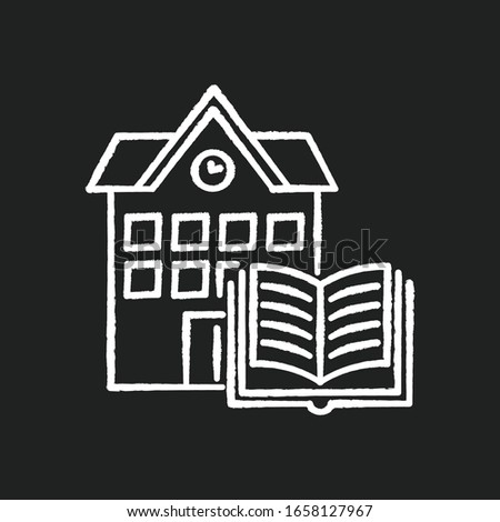 Public library chalk white icon on black background. Educational establishment. University education. Book storage. Campus building. Reading room. Bookshop. Isolated vector chalkboard illustration