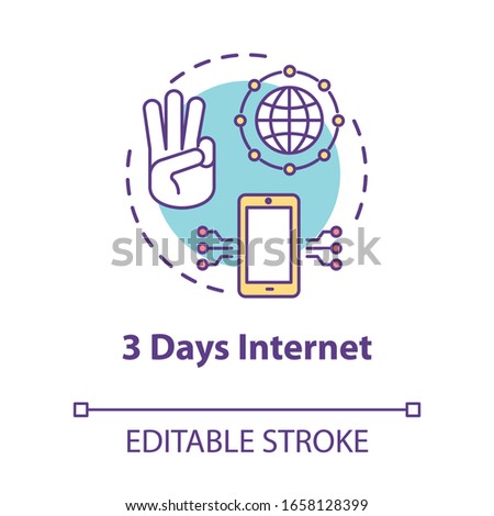 3 days internet concept icon. International tariff plan. Wifi connection. Stay online with mobile phone. Roaming idea thin line illustration. Vector isolated outline RGB color drawing. Editable stroke