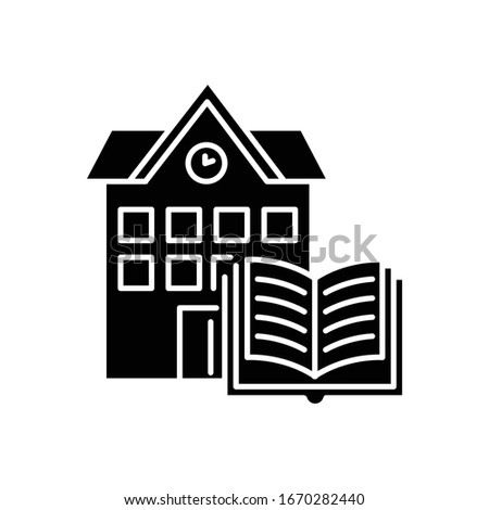 Public library black glyph icon. Educational establishment. University, college education. Book storage. Campus building. Reading room. Silhouette symbol on white space. Vector isolated illustration