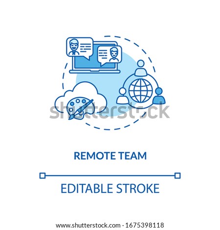 Remote team, creative freelance concept icon. Distant work idea thin line illustration. Designers cooperation type, project work. Vector isolated outline RGB color drawing. Editable stroke