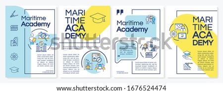 Marine education brochure template. Nautical college graduate. Flyer, booklet, leaflet print, cover design with linear icons. Vector layouts for magazines, annual reports, advertising posters