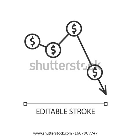 Crysis, currency depreciation pixel perfect linear icon. Inflation, exchange rates decline. Thin line customizable illustration. Contour symbol. Vector isolated outline drawing. Editable stroke